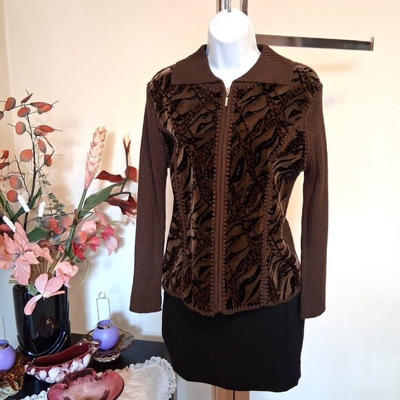 NWT Woman's Dark Brown Zip-Up Cardigan Knitwear Lightweight Sweater 6 S - Picture 8 of 9